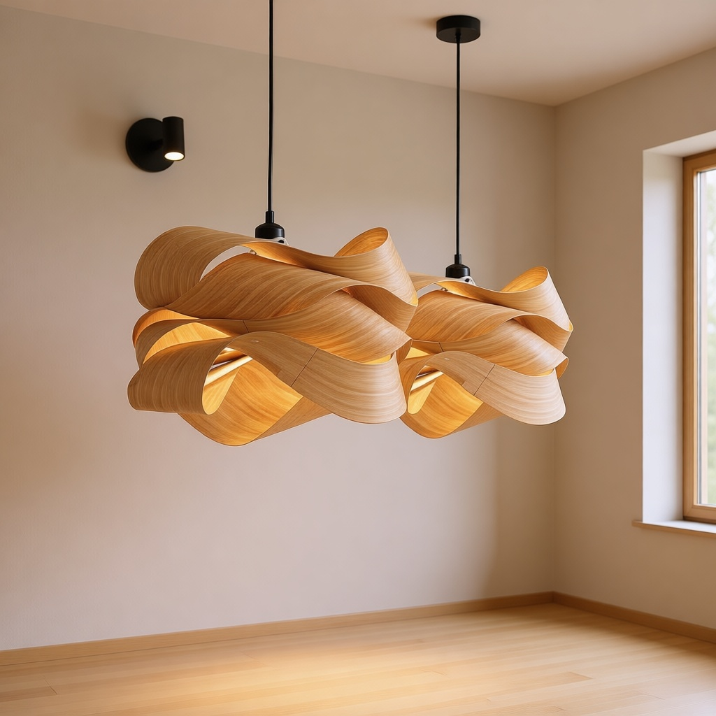 Wave Wood Veneer Ceiling Lamp