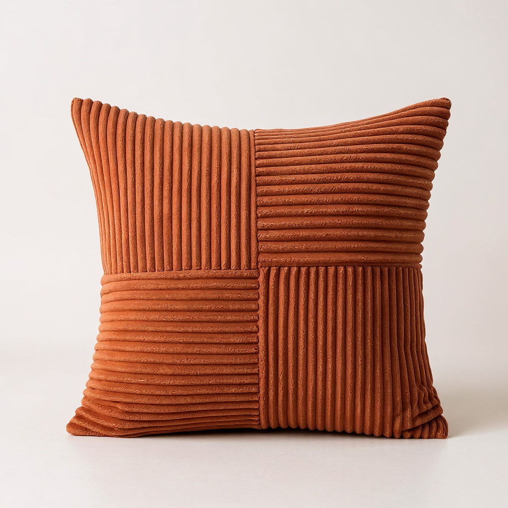 Rust Corduroy Patchwork Cushion