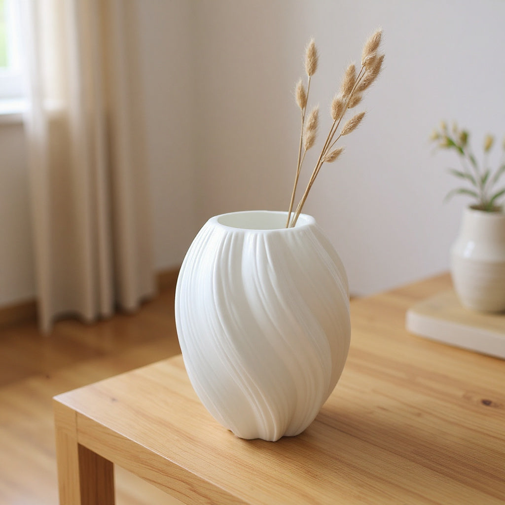 Ribbed Twist Vase in White