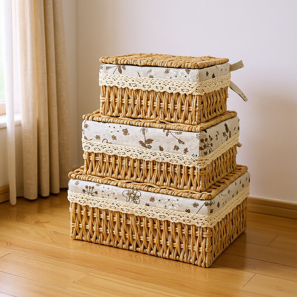 Stackable Rattan Storage Baskets (3)