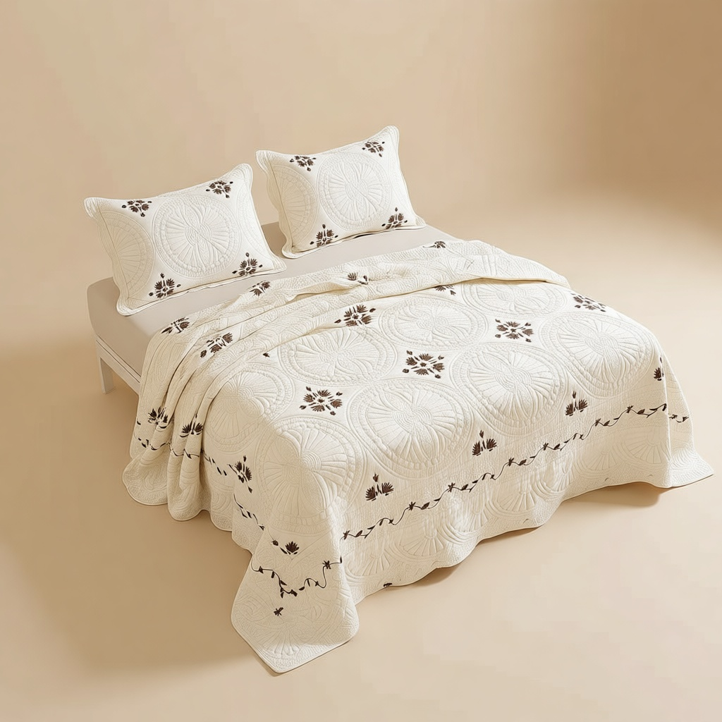 Embroidered Quilted Bedspread Set