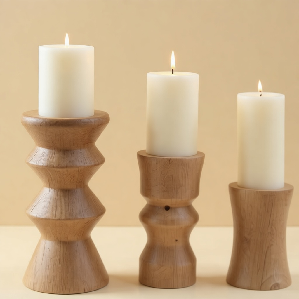 Oak Candle Holder Trio