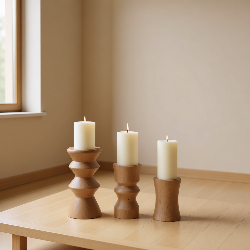 Oak Candle Holder Trio