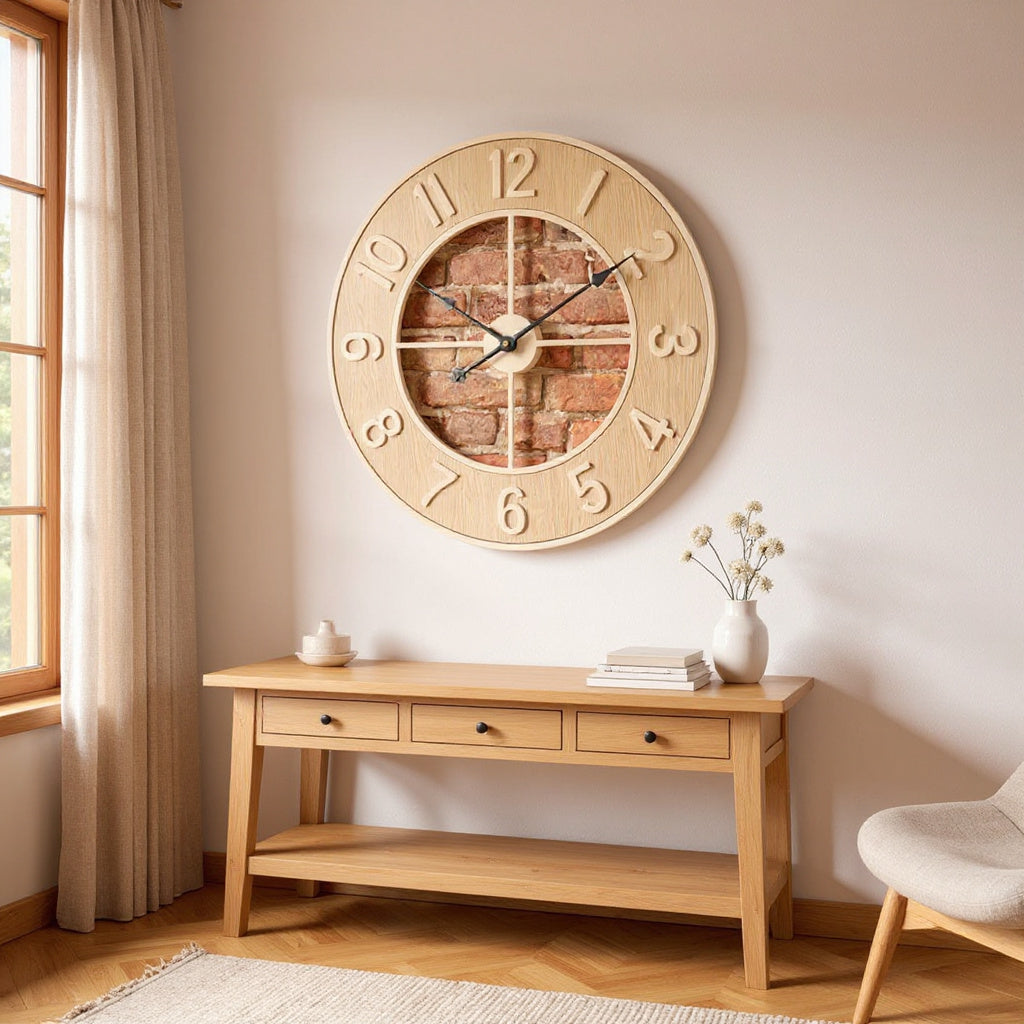 Silent Wood-Grain Wall Clock 60 cm