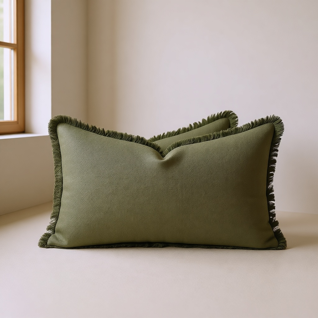 Linen Fringe Lumbar Cushion Cover