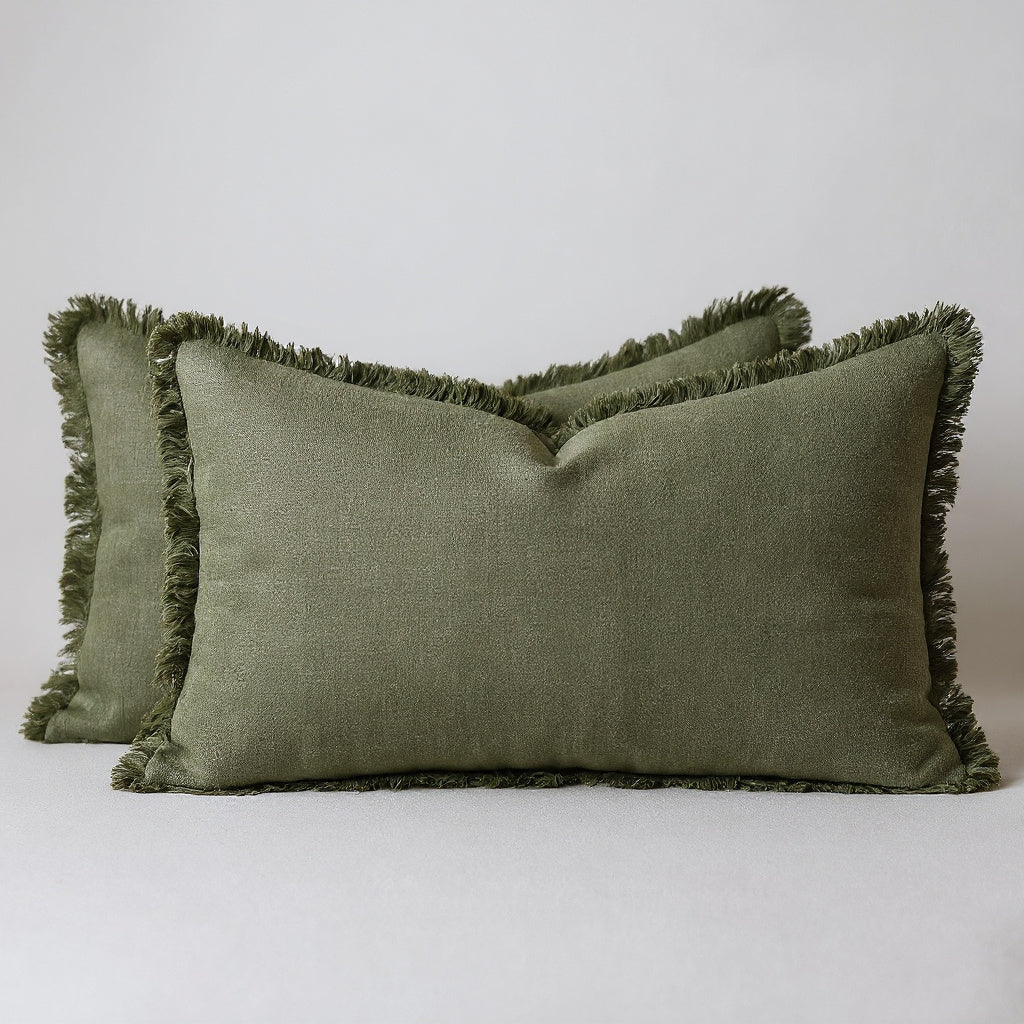 Linen Fringe Lumbar Cushion Cover