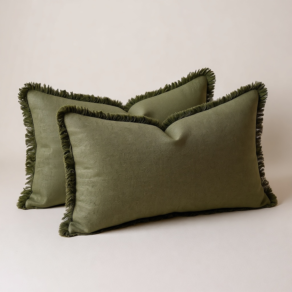 Linen Fringe Lumbar Cushion Cover