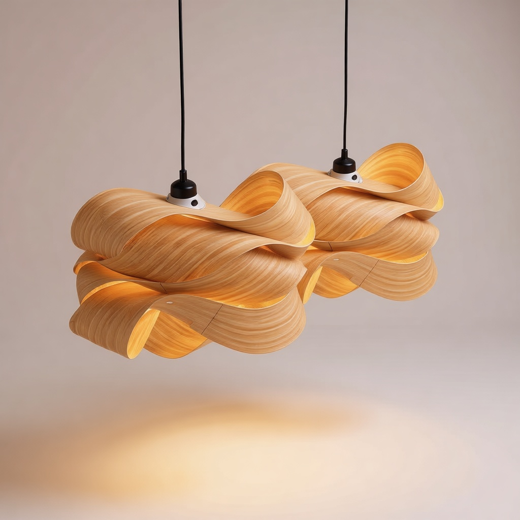 Wave Wood Veneer Ceiling Lamp
