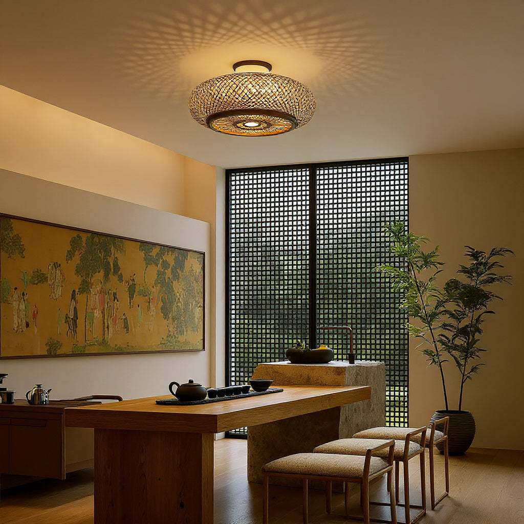 Bamboo Three-Light Ceiling Lamp