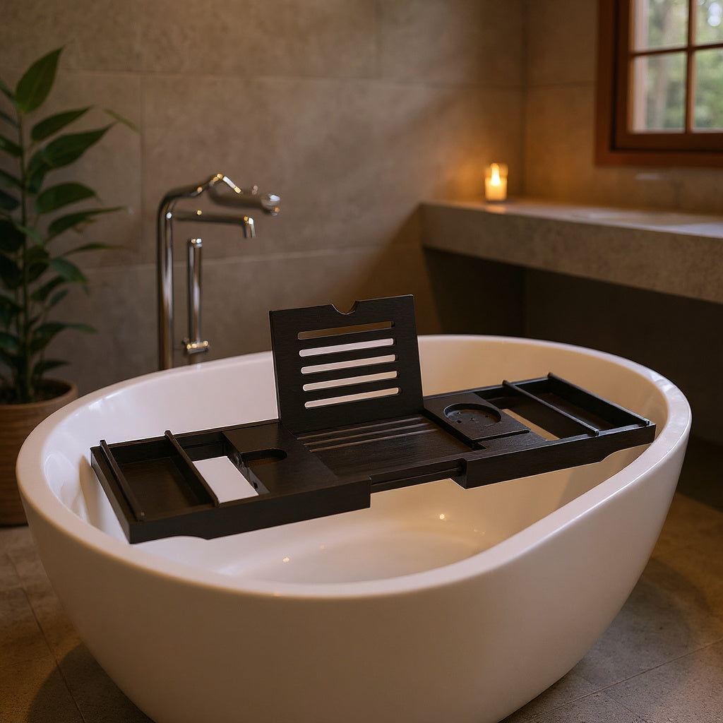 Freestanding Bamboo Bath Shelf