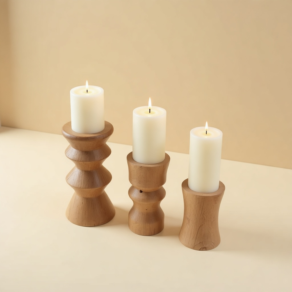 Oak Candle Holder Trio