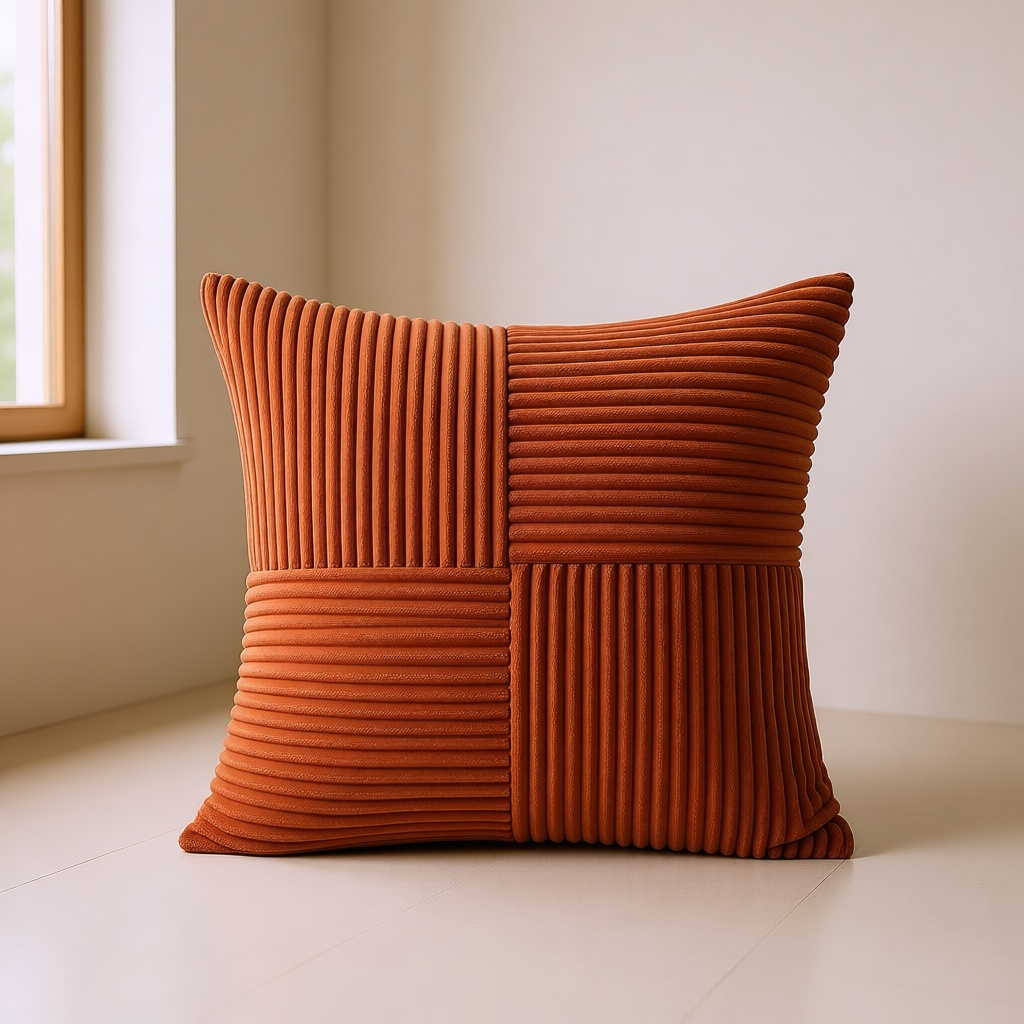 Rust Corduroy Patchwork Cushion