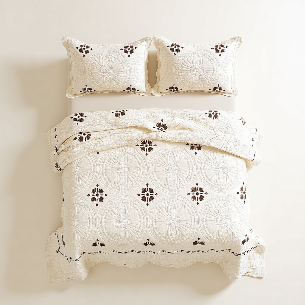 Embroidered Quilted Bedspread Set shown in full
