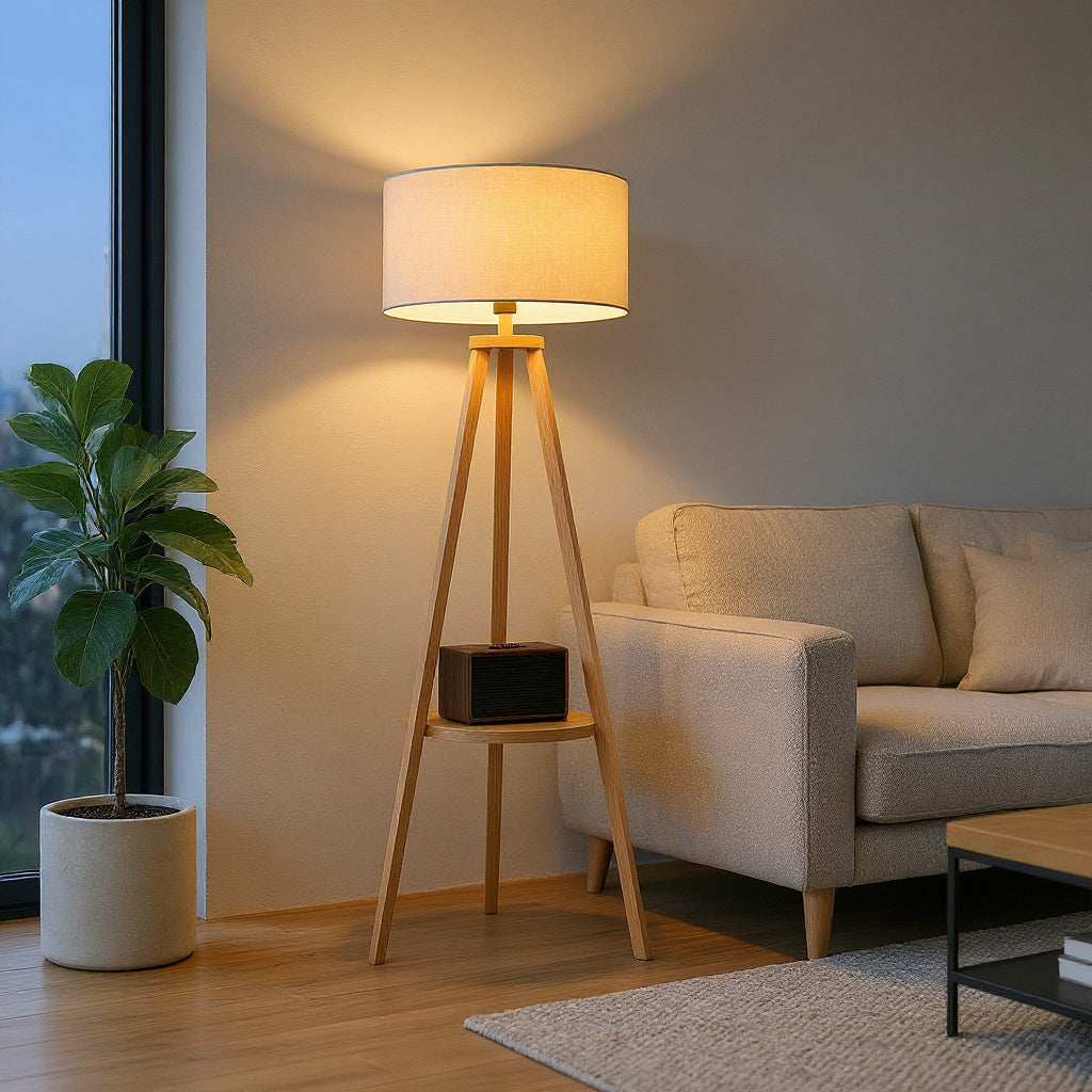 Wooden Shelf Floor Lamp
