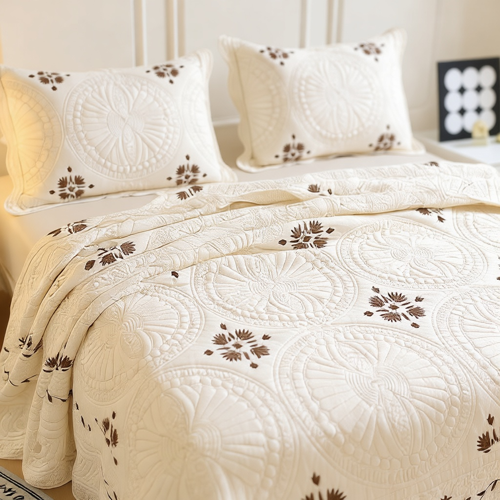 Embroidered Quilted Bedspread Set