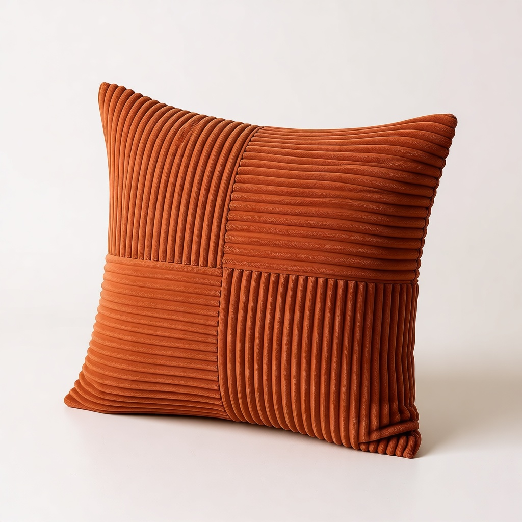 Rust Corduroy Patchwork Cushion