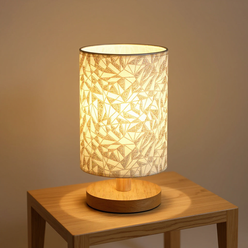 Linen Bedside Lamp with Wood Base