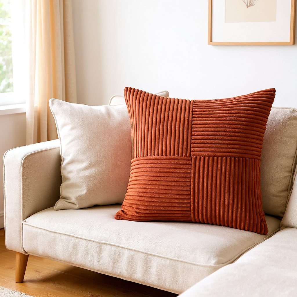 Rust Corduroy Patchwork Cushion