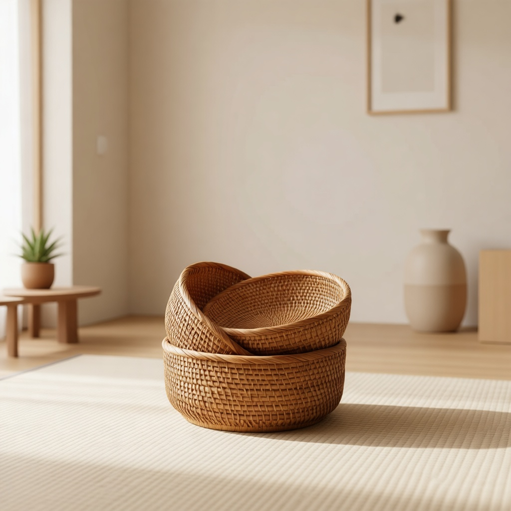 Round Rattan Basket Set