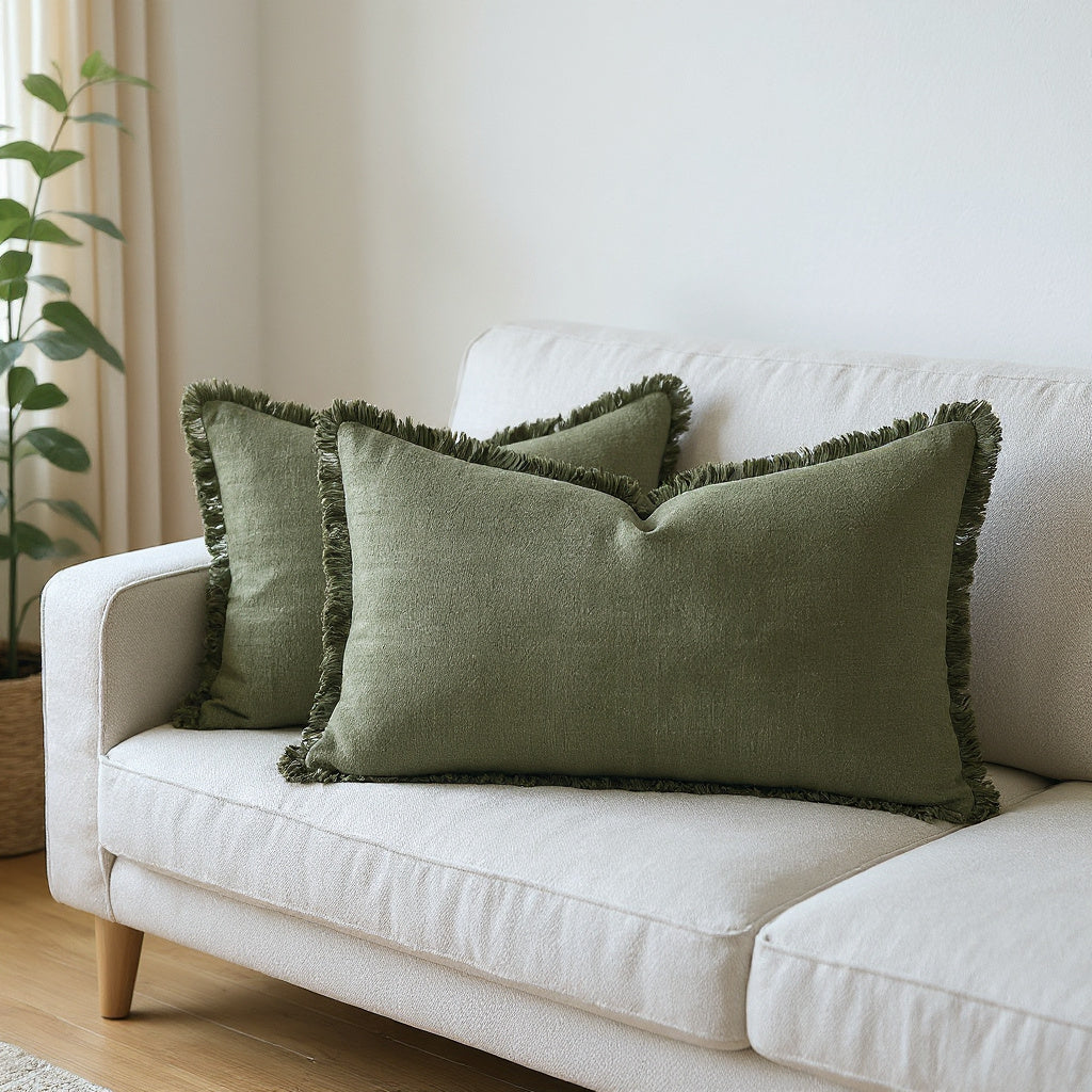 Linen Fringe Lumbar Cushion Cover