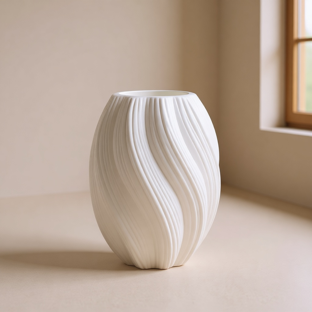 Ribbed Twist Vase in White