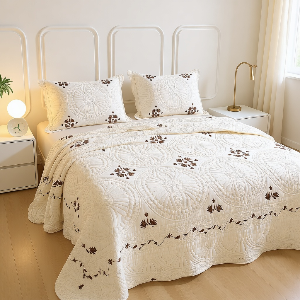 Embroidered Quilted Bedspread Set