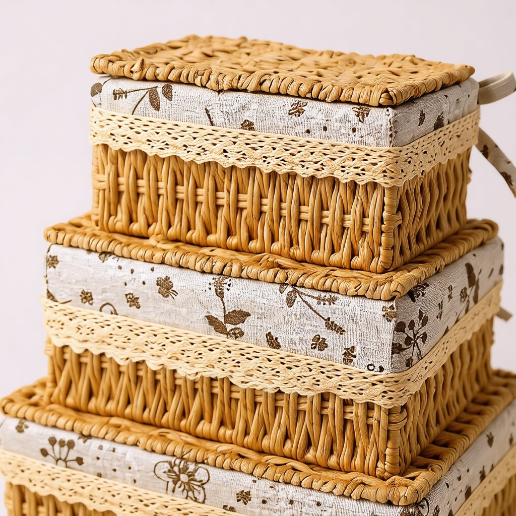 Stackable Rattan Storage Baskets (3)