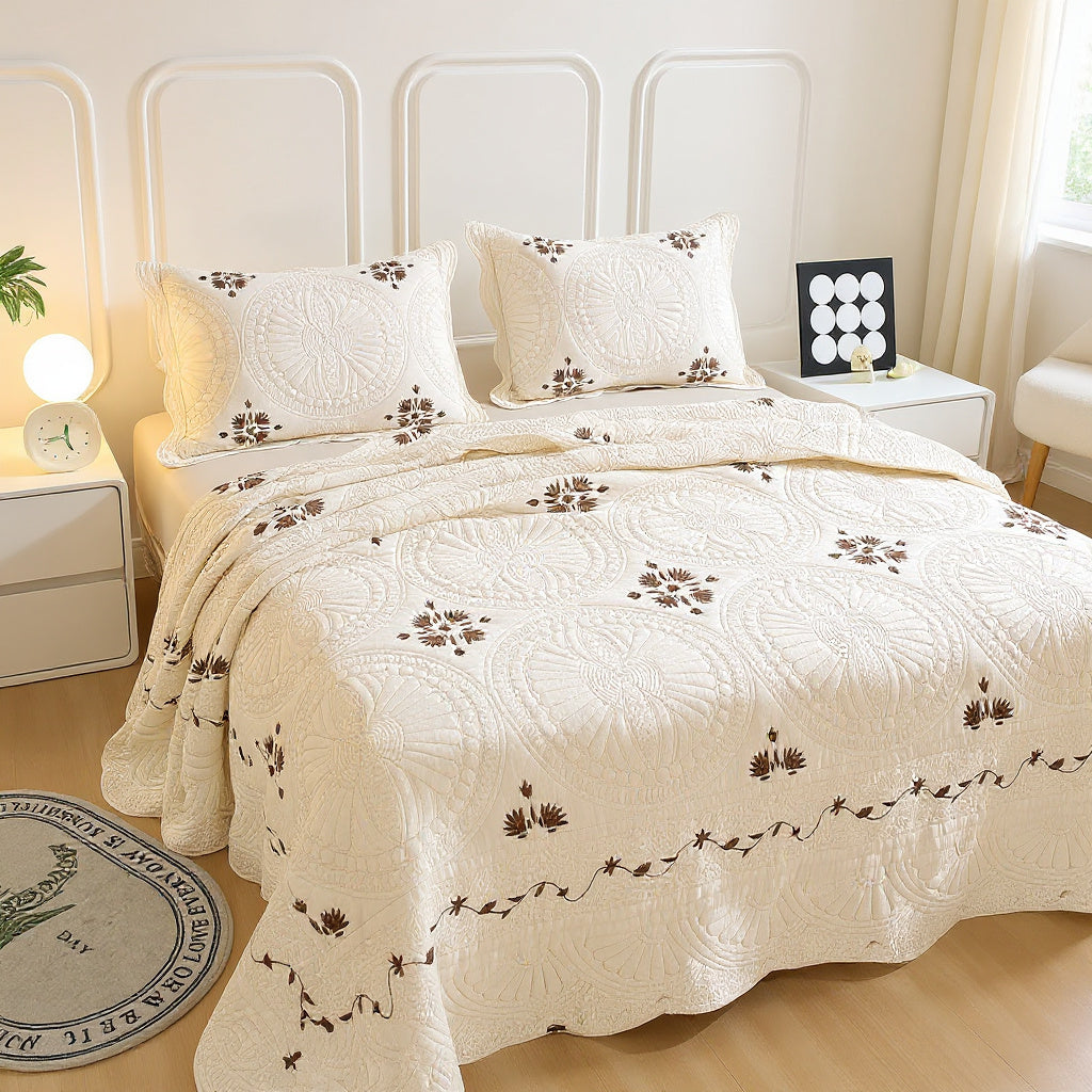 Embroidered Quilted Bedspread Set