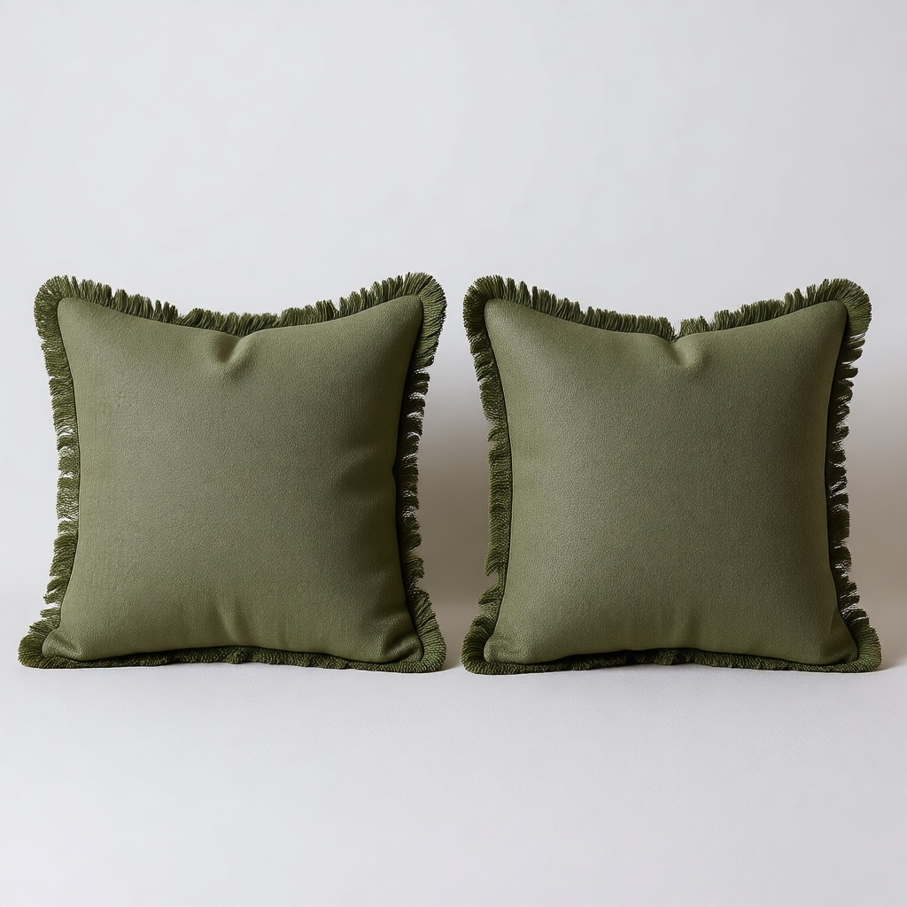 Linen Fringe Lumbar Cushion Cover shown in full