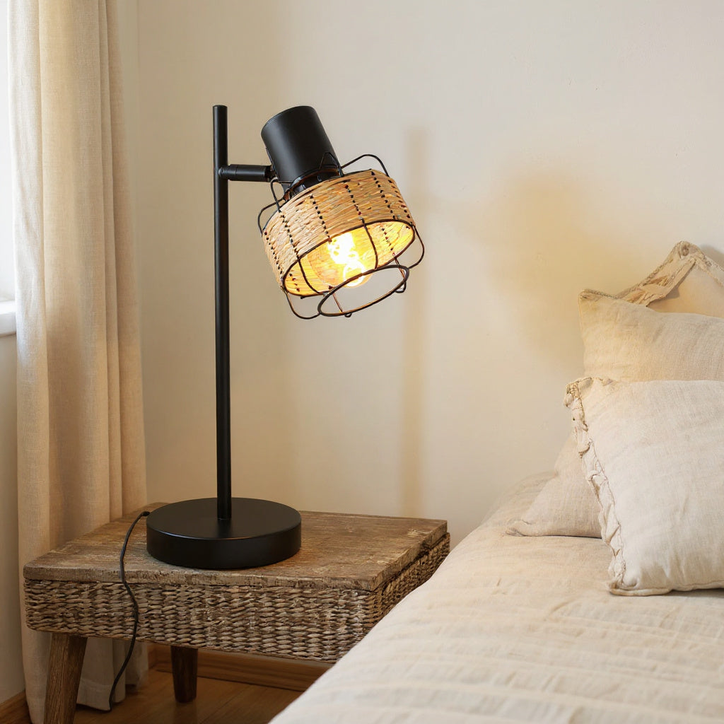 Vintage Rattan Bedside Lamp