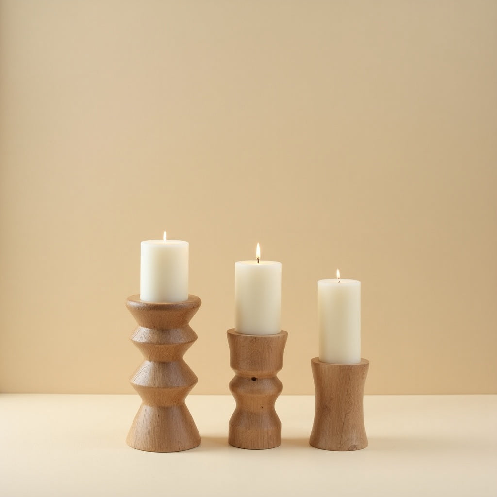 Oak Candle Holder Trio