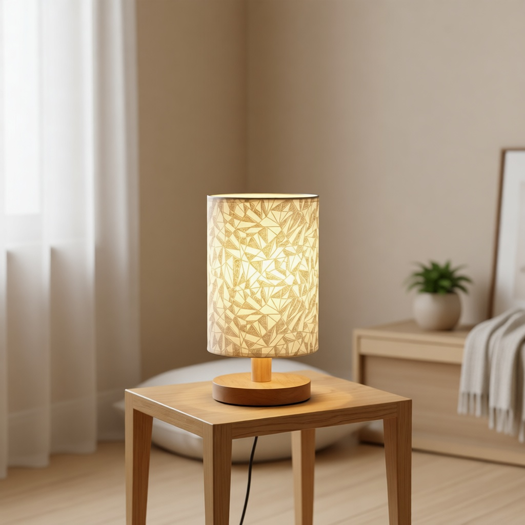 Linen Bedside Lamp with Wood Base