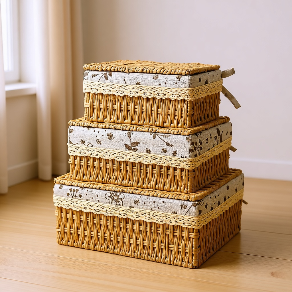 Stackable Rattan Storage Baskets (3)