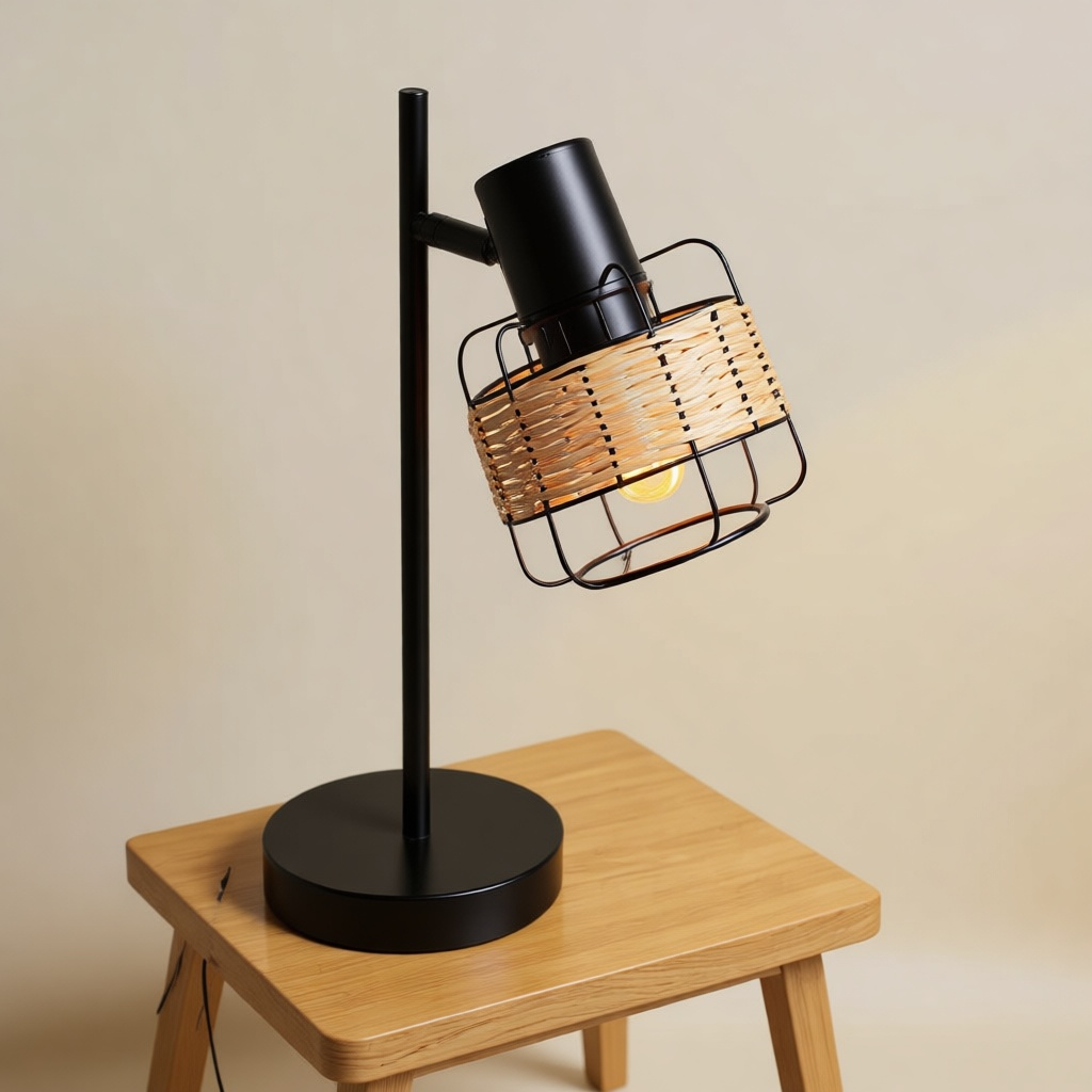 Vintage Rattan Bedside Lamp