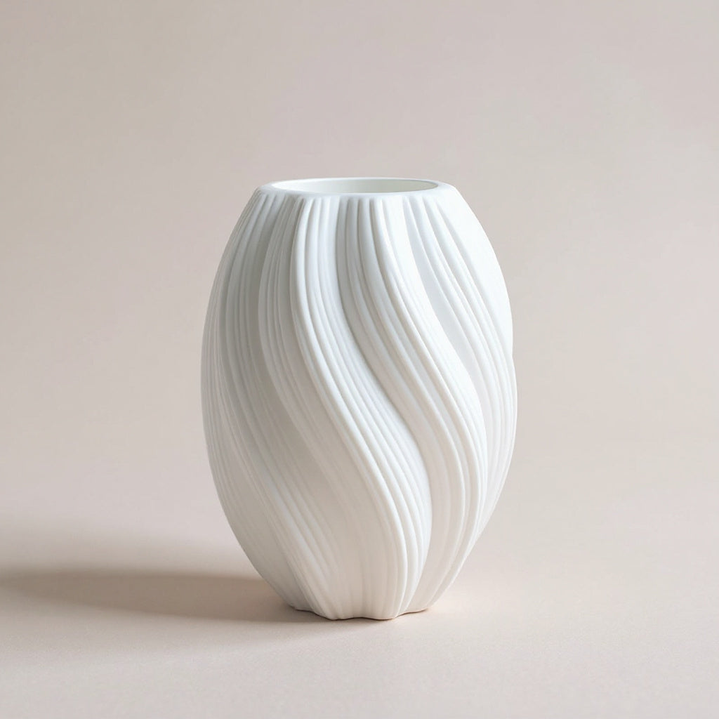 Ribbed Twist Vase in White