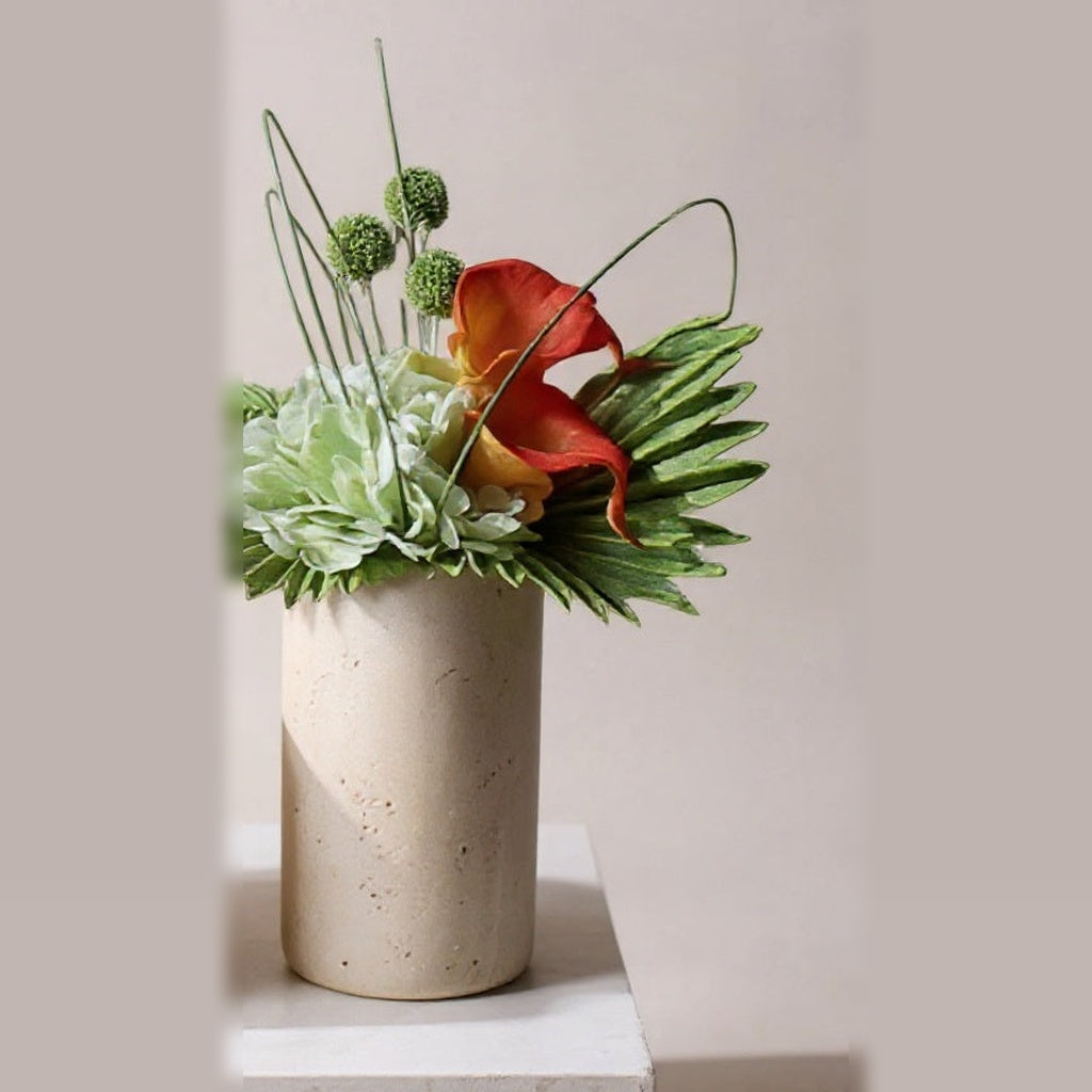 Sculptural travertine vase