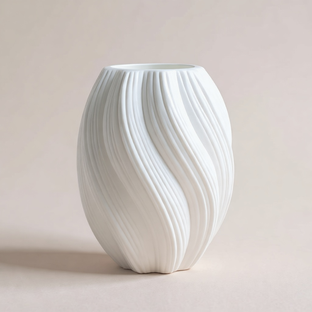 Ribbed Twist Vase in White