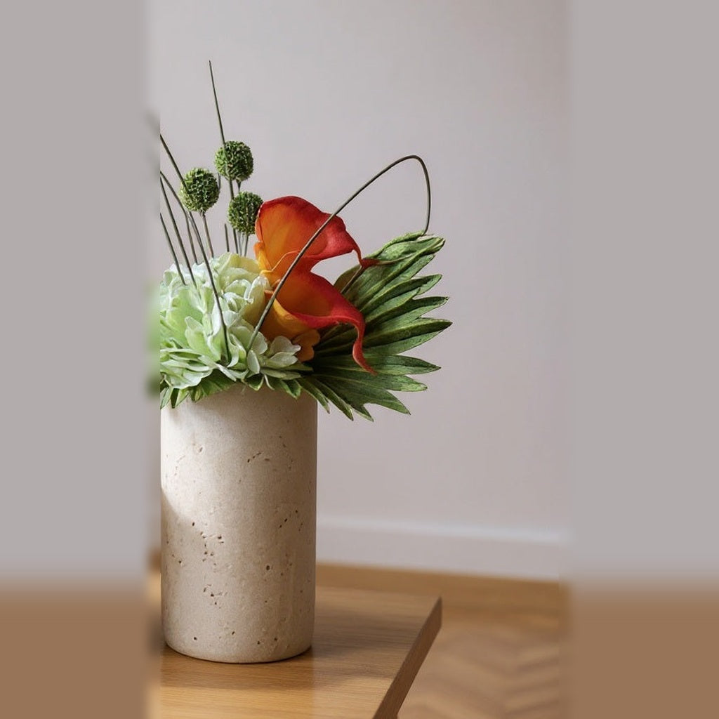 Sculptural travertine vase