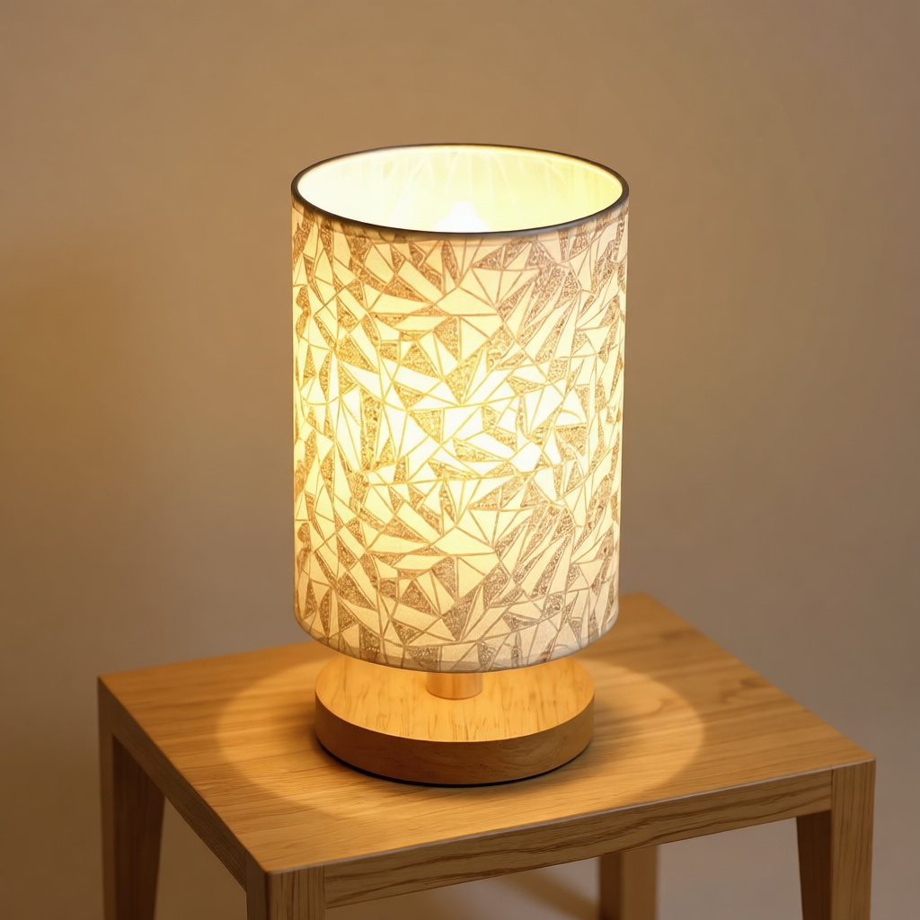 Linen Bedside Lamp with Wood Base