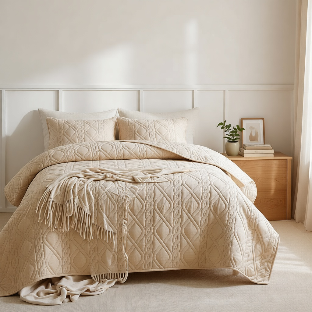 Quilted Bedspread Set — Geometric