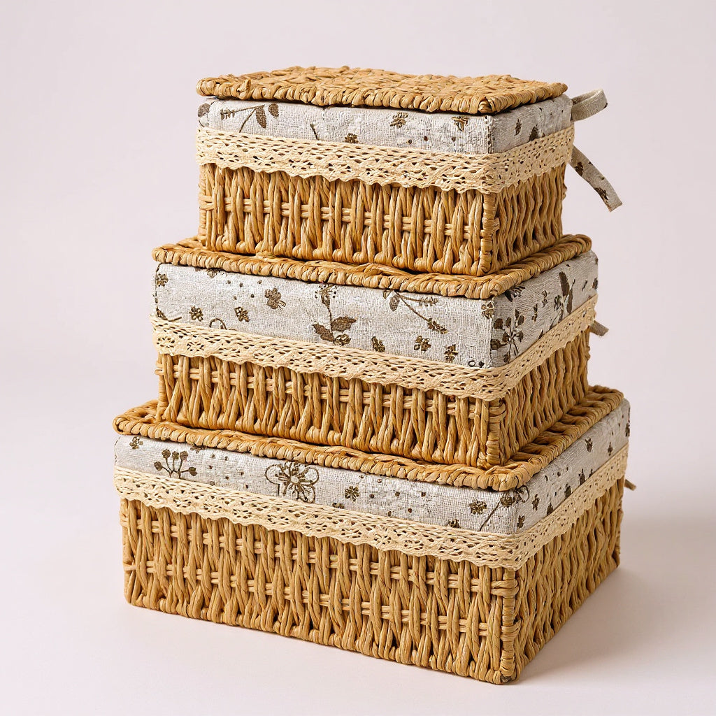 Stackable Rattan Storage Baskets (3)