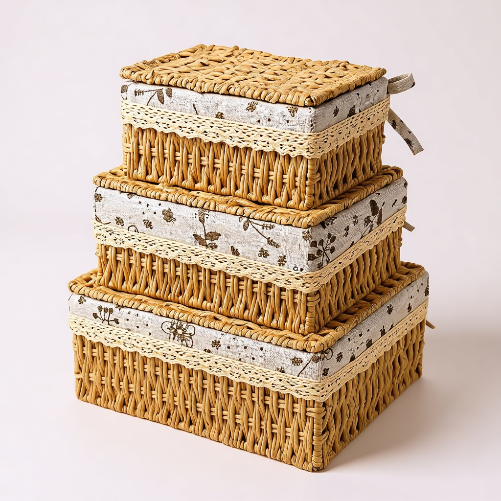 Stackable Rattan Storage Baskets (3)