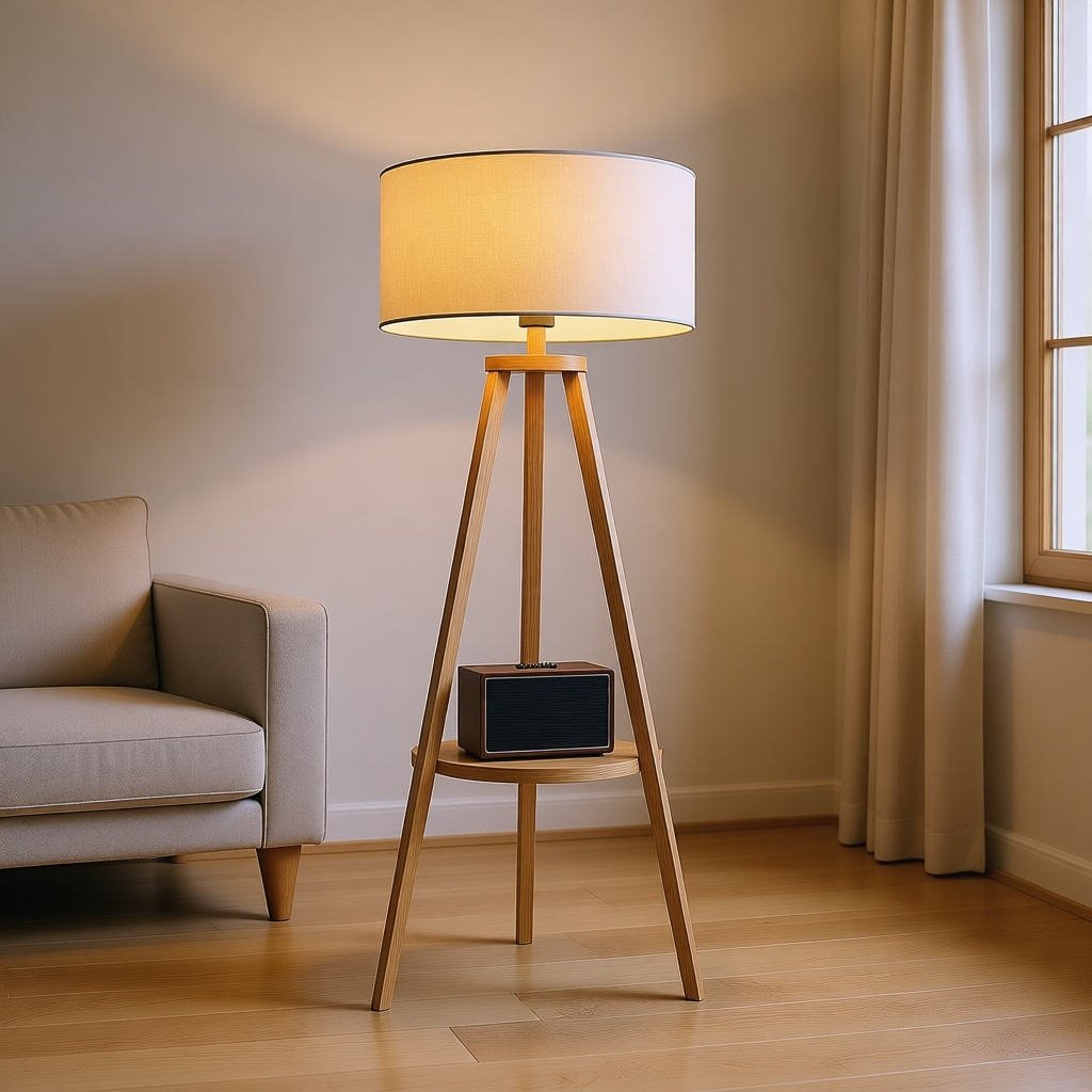 Wooden Shelf Floor Lamp