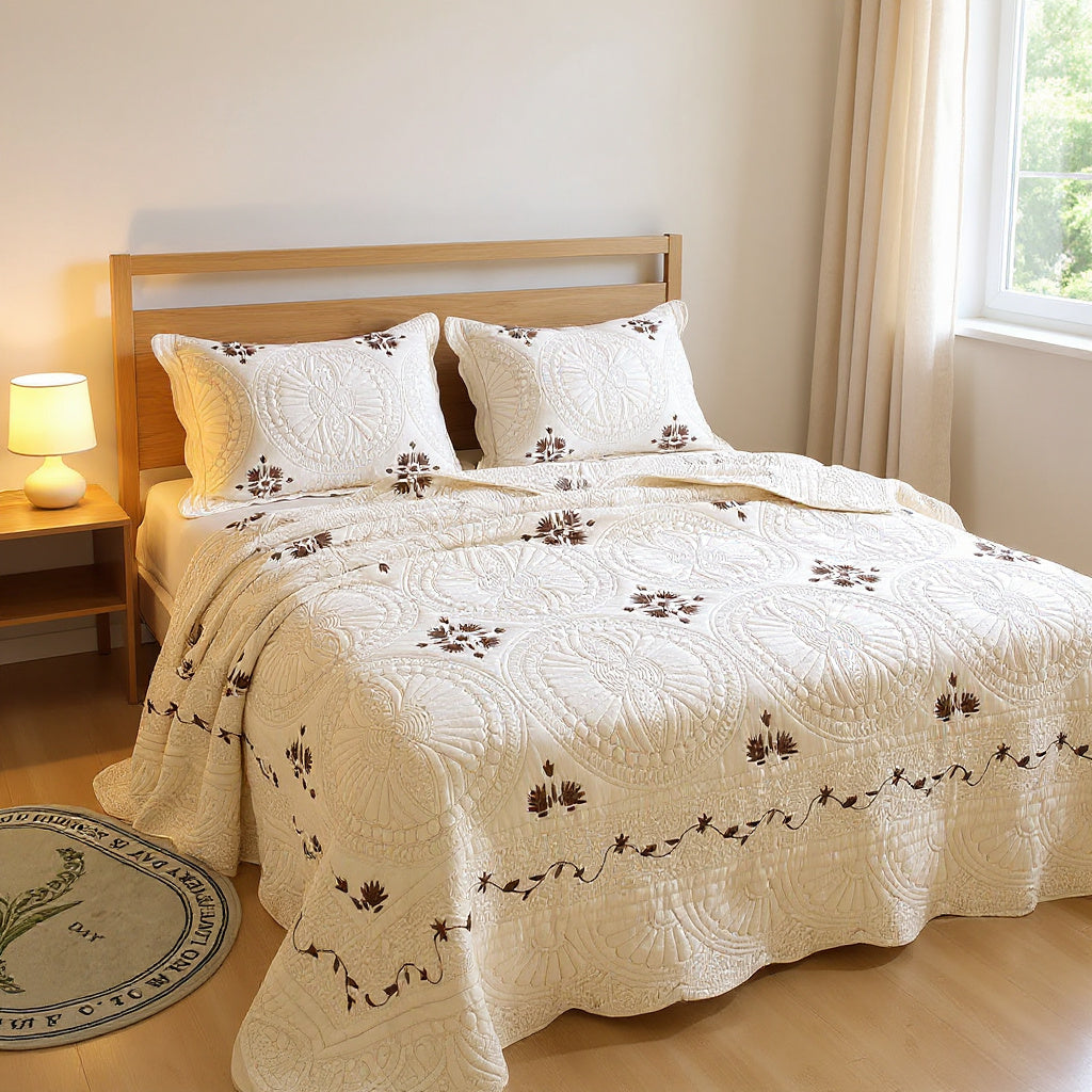 Embroidered Quilted Bedspread Set