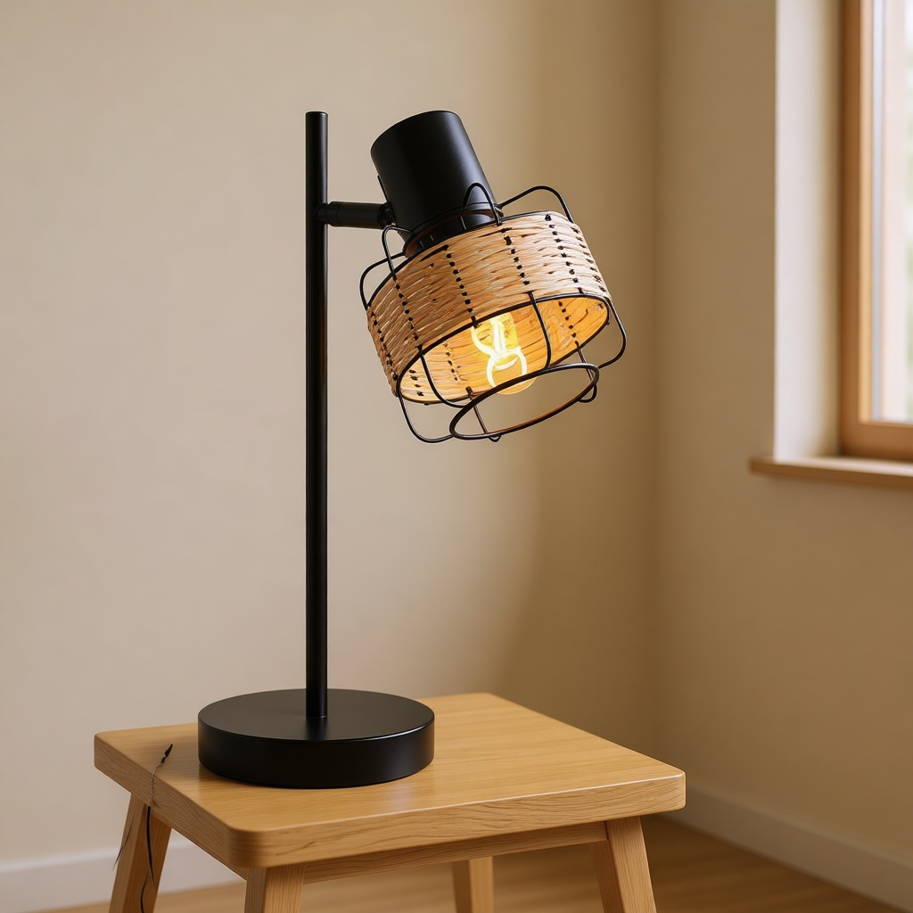 Vintage Rattan Bedside Lamp