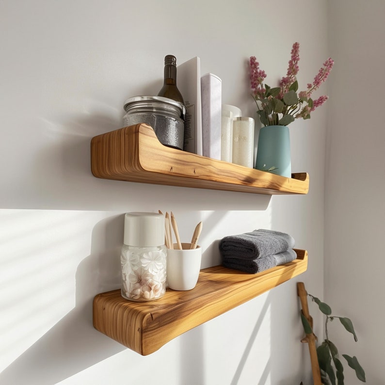 Two Riva shelves styled with books and plants